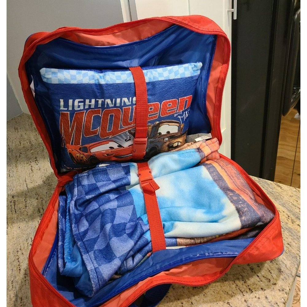 Cars Supercharged Slumber Set. Sleeping Bag Pillow Travel Bag. Tow Mater